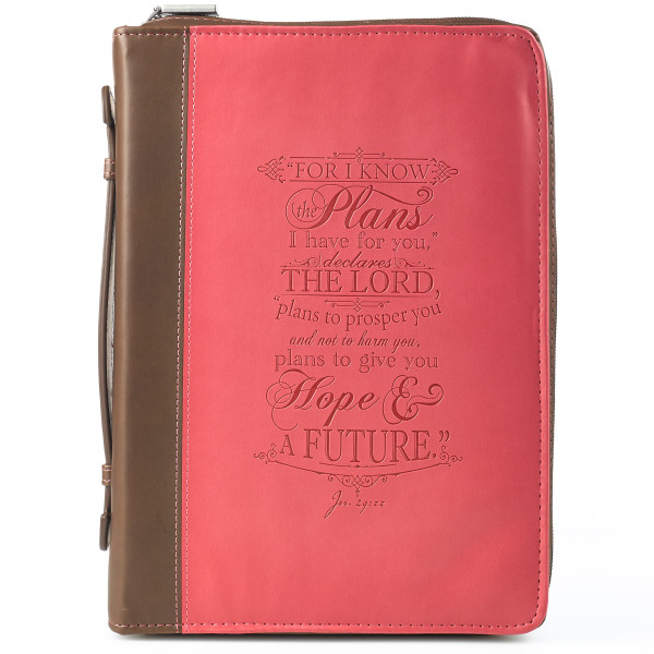 I Know The Plans Pink and Brown Faux Leather Fashion Bible Cover - Jeremiah 29:11