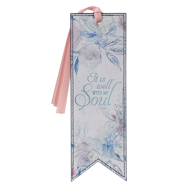 It is Well Hymn Watercolor Floral Faux Leather Bookmark