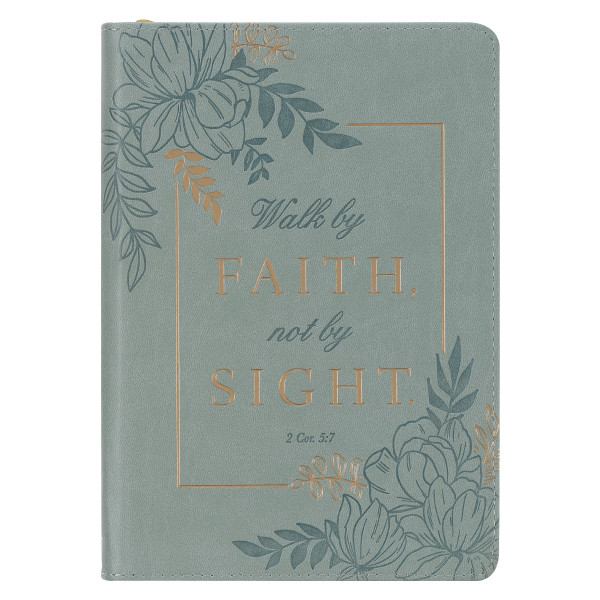 Walk By Faith Teal Floral Faux Leather Journal with Zipper Closure - 2 Corinthians 5:7