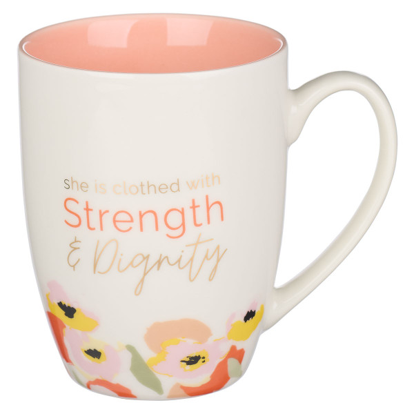 Strength & Dignity Peach Poppy Ceramic Mug - Proverbs 31:25