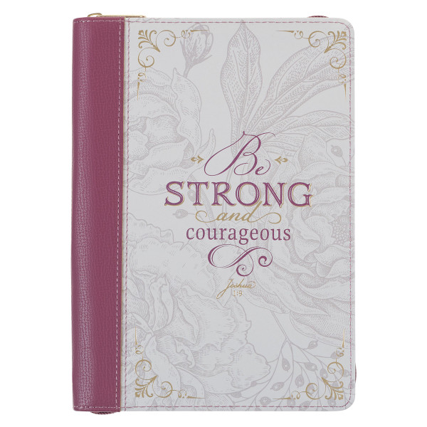 Strong and Courageous Topas Pink Faux Leather Journal with Zipper Closure - Joshua 1:9
