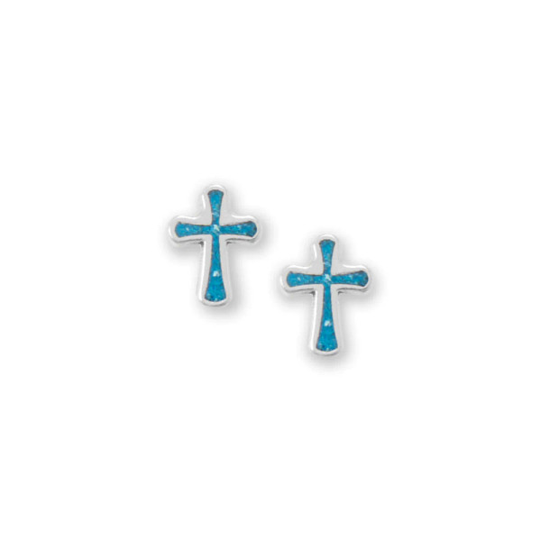 Beautiful pop of color to a traditional motif. Oxidized sterling silver horseshoe stud earrings are 9.3mm x 7.1mm and have turquoise chip inlay. Earring posts are stainless steel. 

.925 Sterling Silver

Made in the USA