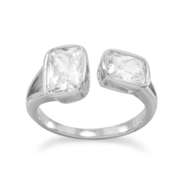 Rhodium plated sterling silver split style ring with 6mm x 8mm and 5mm x 7mm rectangle CZs. The band is approximately 2mm. This ring is available in whole sizes 5-9.

.925 Sterling Silver