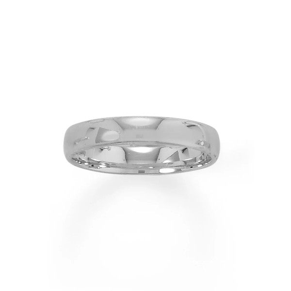 Rhodium plated sterling silver 4mm band. Available in whole sizes 5-11.  Inside of item can be engraved for an additional charge. Learn more about engraving here.

.925 Sterling Silver