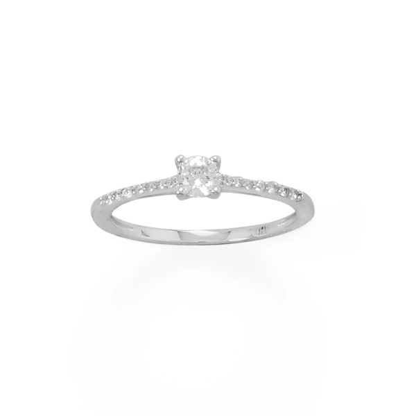 Rhodium plated sterling silver CZ band with 4mm CZ. Band measures approximately 1.4mm. Available in whole sizes 5-9.

.925 Sterling Silver