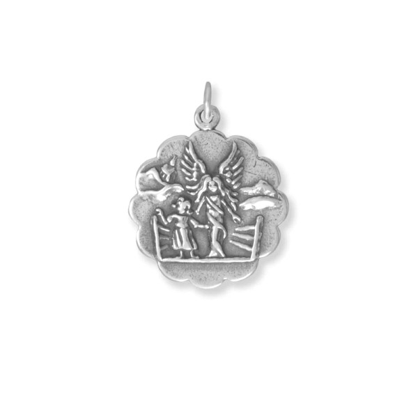 To protect and guide...Oxidized sterling silver guardian angel medallion charm has a diameter of 21mm.

.925 Sterling Silver
