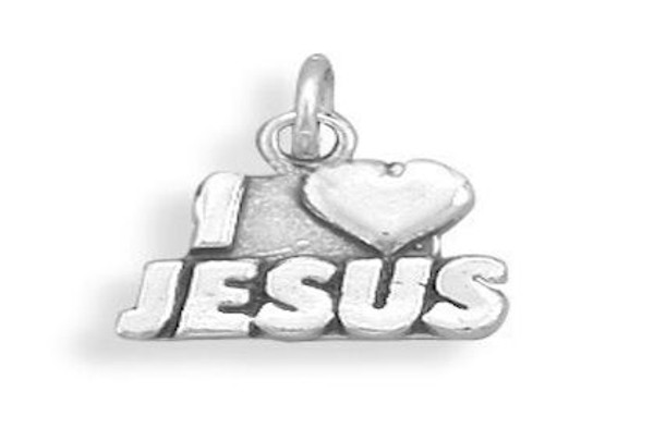 Oxidized "I Love Jesus". Charm measures 18.5mm x 13.5mm.

.925 Sterling Silver