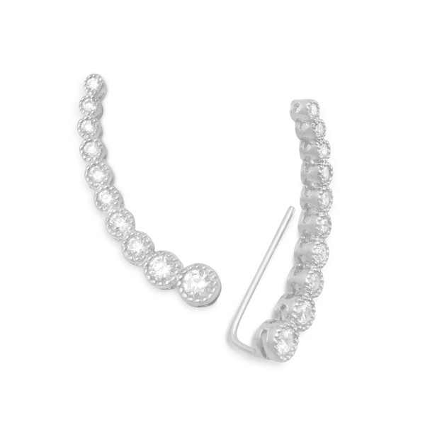 Beautiful ear climbers with 10 graduated bezel set CZs in textured rhodium plated sterling silver. The CZs range in size from 1.7mm - 3.5mm. The ear climbers are approximately 31mm long. Sold in matching left/right pairs.

Pro tip: Flip these earrings upside down for a new, drop style look!

.925 Sterling Silver