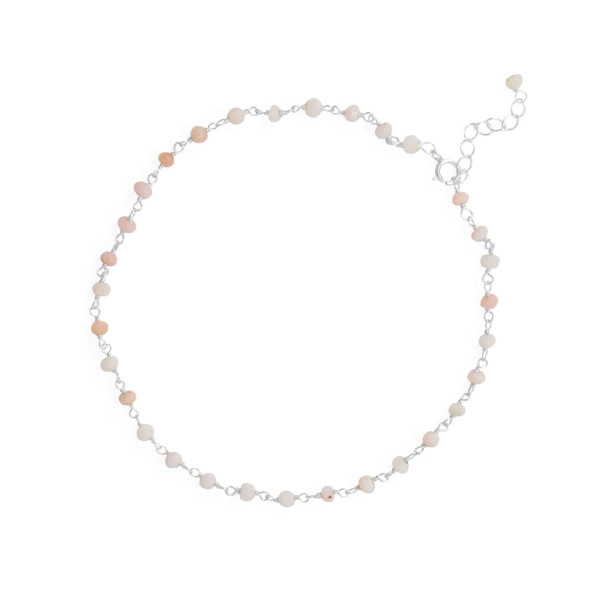 Be the life of the party and show off your sweet summer style with this pretty anklet! 9.5" Sterling silver anklet features 1" extension and 2.6mm x 3.3mm pink opal beads. 

.925 Sterling Silver