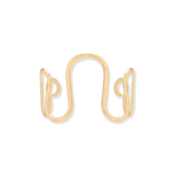 Add a whimsical element to your ensemble! 14 karat gold plated sterling silver wavy cuff bracelet has five 1mm CZ accents. Cuff is 46mm wide. 

.925 Sterling Silver