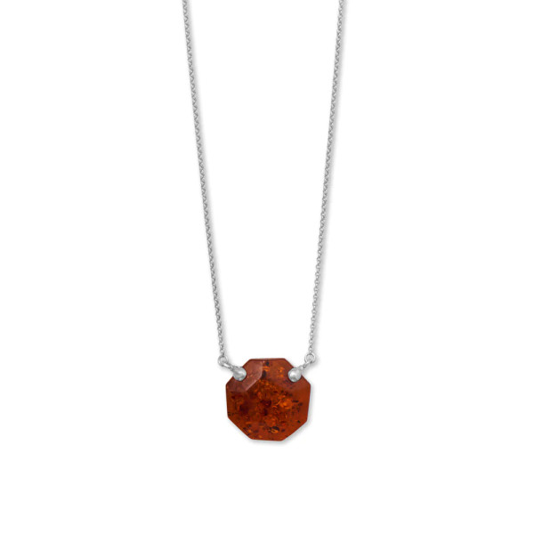 A minimalist approach to a piece of history... 18" + 2" rhodium plated sterling silver genuine Baltic amber necklace is 19mm x 19mm and has a spring ring closure. 

Genuine Baltic amber is from Poland