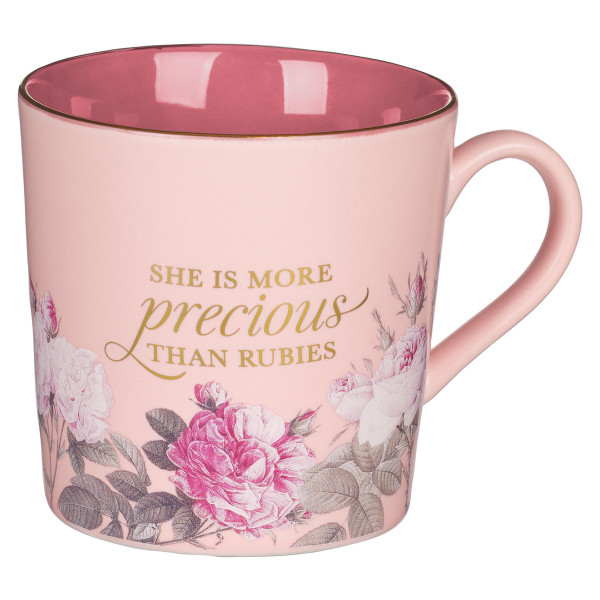 More Precious than Rubies Pink Floral Ceramic Coffee Mug - Proverbs 31:10