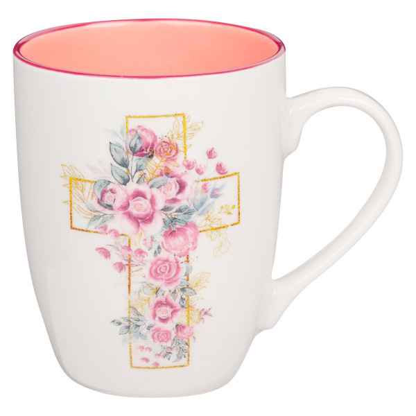 Pink Floral Cross Ceramic Coffee Mug