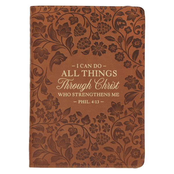 I Can Do All Things Through Christ Honey-brown Faux Leather Classic Journal with Zipper Closure - Philippians 4:13