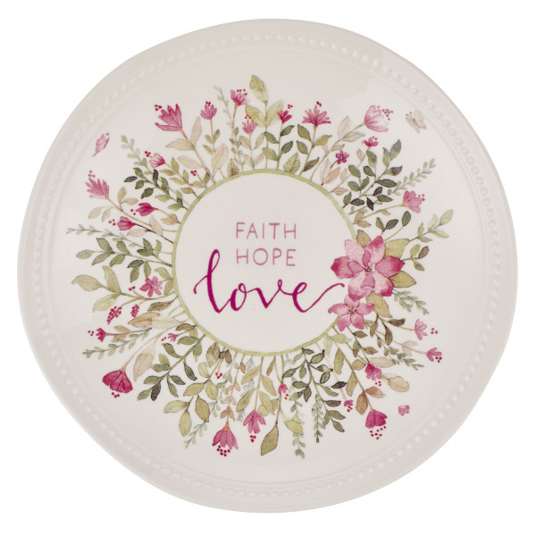 Faith, Hope, Love Pink Floral Ceramic Plate