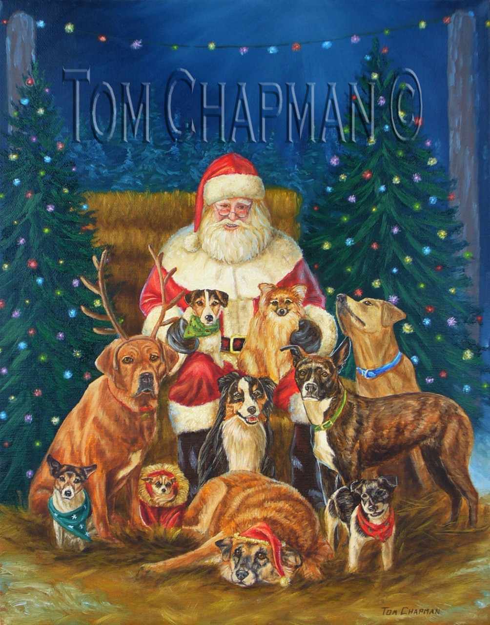 Say Cheese, Holiday card, Santa and dogs