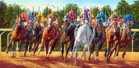 Fanned Out Nine Wide - horseracing giclee canvas print Fanned Out Nine Wide - horseracing giclee canvas print