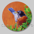 Robin on Wooden Disk, Birch Wood with maple stain