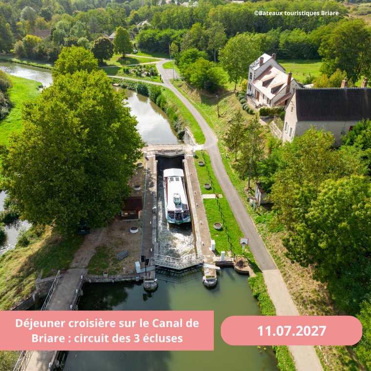 Dimanche 11/07/2027 Déjeuner croisière sur le Canal de Briare : circuit des 3 écluses