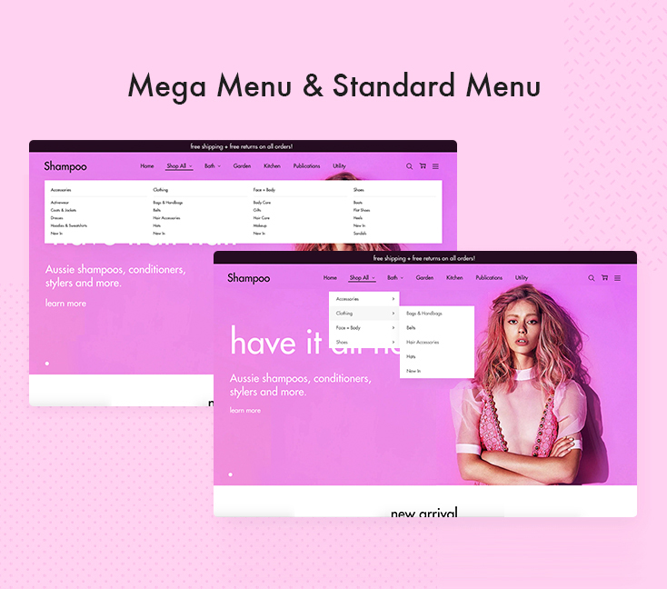 mega menu & standard menu