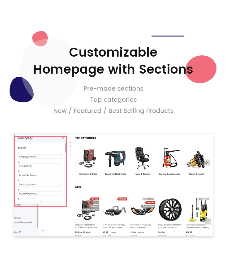 Customizable homepage with sections