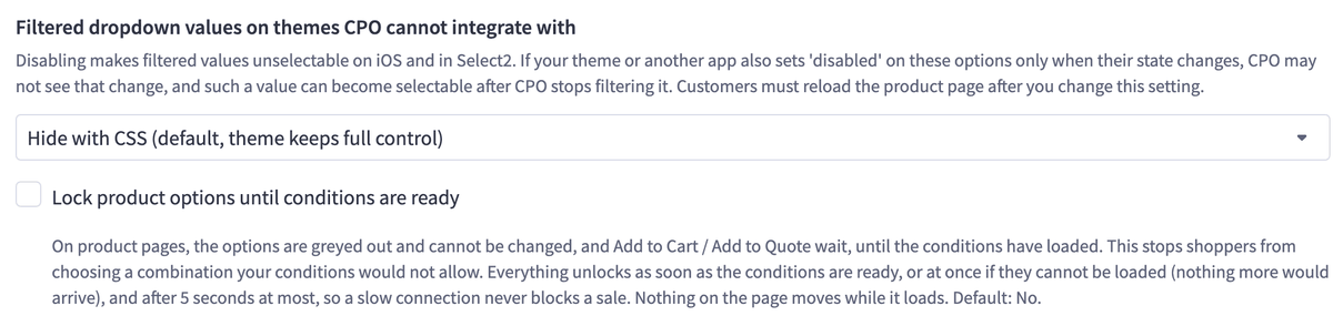 The two value filter settings in the app's Settings page