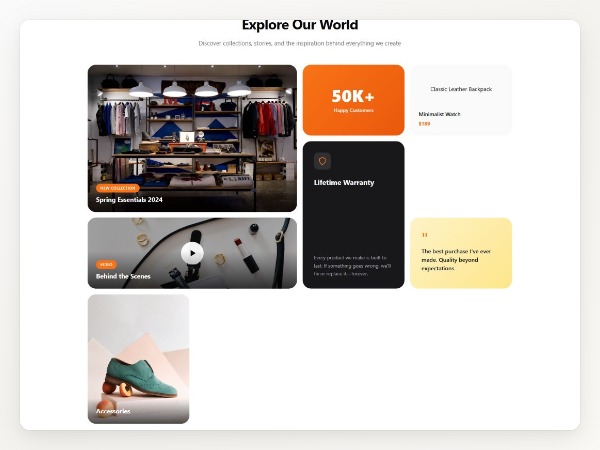 Bento grid layout for features showcase