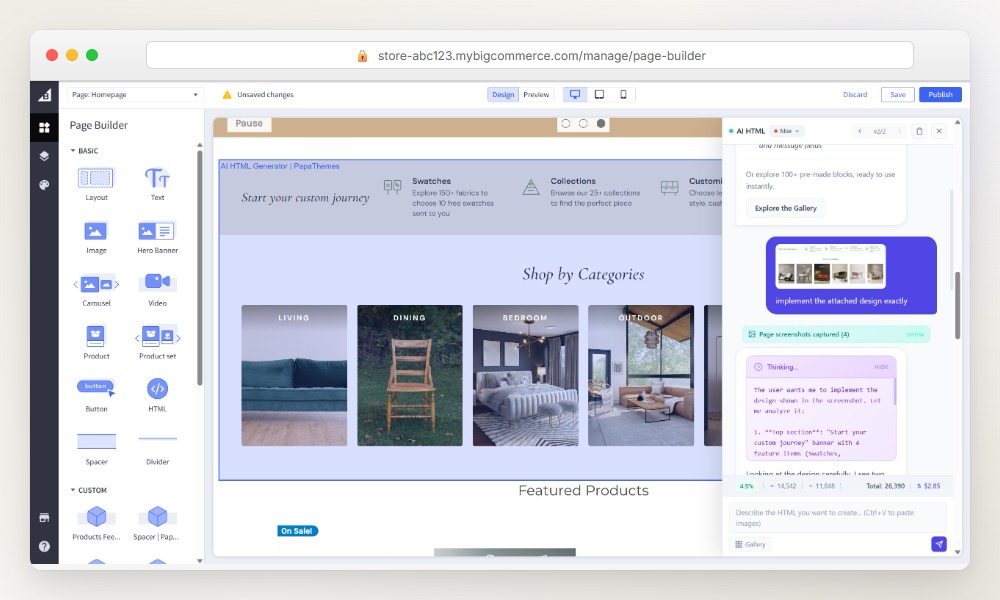 Pasting a design mockup into the AI chatbot which converts it to HTML code