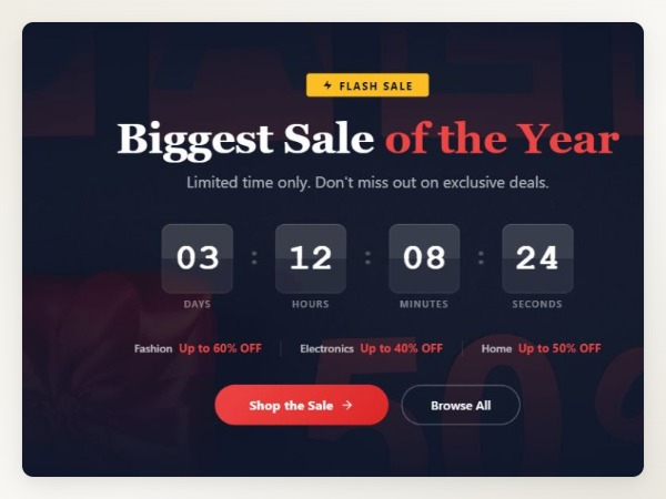 Call-to-action banner with countdown timer