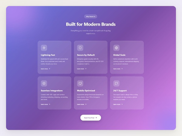 Glassmorphism style card layout