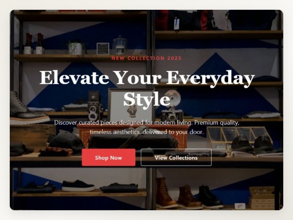 Full-width hero banner with animated text and CTA