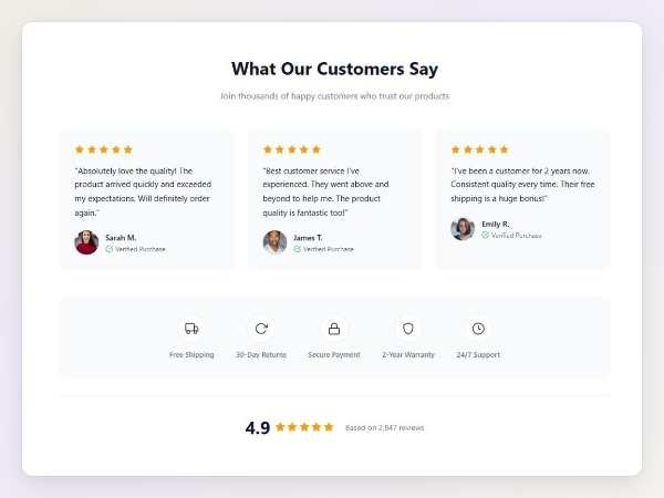 Customer testimonials carousel with star ratings