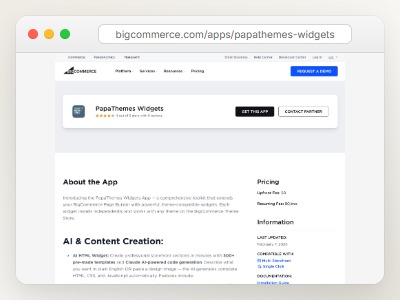 Installing PapaThemes AI Widgets from BigCommerce App Marketplace