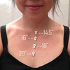 Here are the various necklace lengths on me.  I'm short (5'1"), about a dress size 4-6, or women's tank top size M.