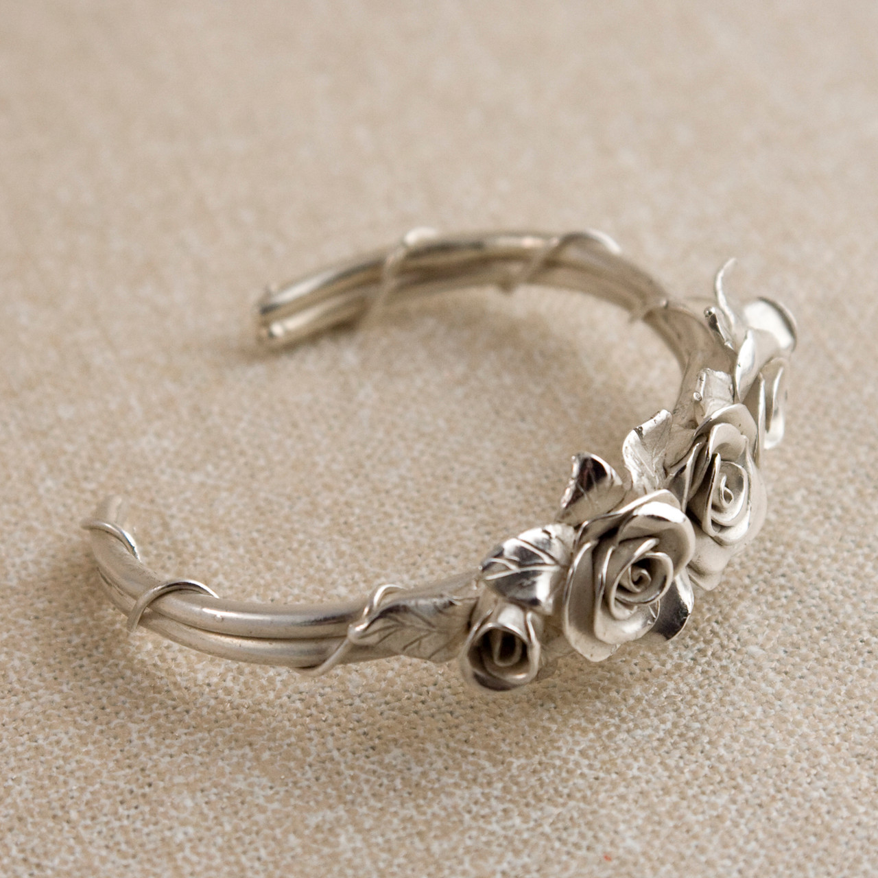 Made to Order Miniature Rose Cuff Bracelet Sterling Silver Design