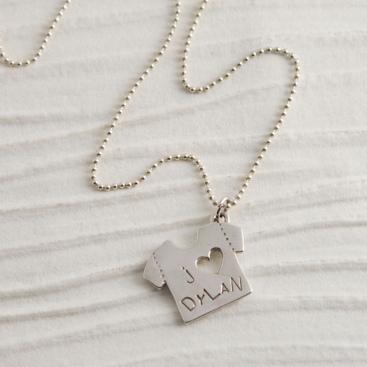 Customized "Sweet Tee" Shirt Necklace Sterling Silver Design