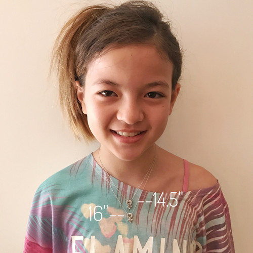 For those who have expressed interest in getting a matching one for their daughters, here are the 14.5" and 16" lengths on my 11 year old.   For those who have expressed interest in getting a matching one for their daughters, here are the 14.5" and 16" lengths on my 11 year old.