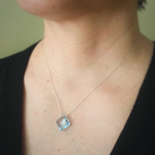 Limited Item:  Cushion Cut Blue Topaz Necklace