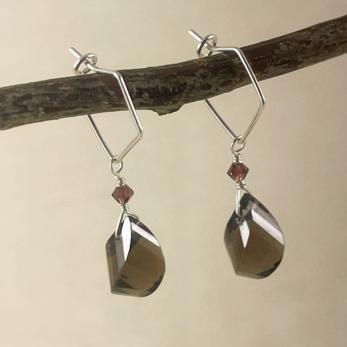Smokey Quartz, Faceted Helix Briolette, with Burgundy Swarovski Accent Earring Accessory--hoop earrings are sold separately (10% off with any Earring Accessory purchase)