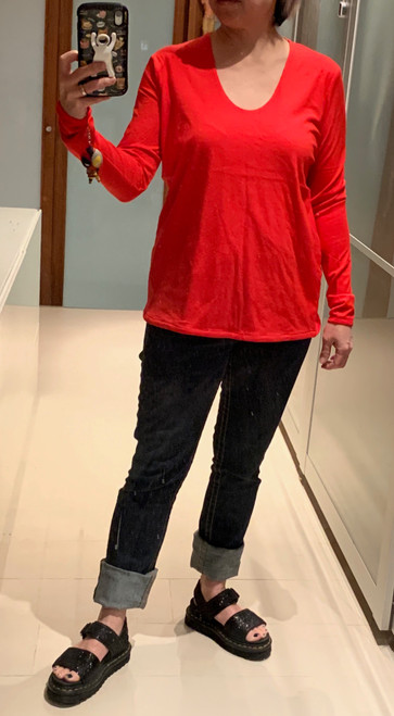 51inc Sample Sale for WK:  Double Front Long Sleeve Tee, available in Navy, Persimmon, Anthracite, or Cream