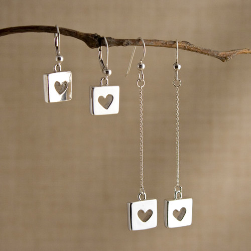 Hearts for Squares Droplet or Long Drop Earrings