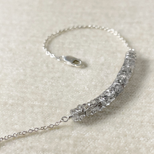 Black Rutilated Quartz Bracelet with a Handcrafted Mini Rose