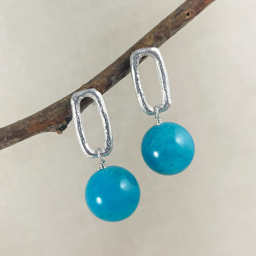 Rough Around the Edges Chain Link Post Earrings with Large Amazonite