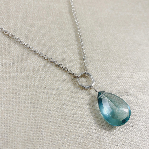 Genuine Blue Topaz Necklace with Round "Rough Around the Edges" Pendant Genuine Blue Topaz Necklace with Round "Rough Around the Edges" Pendant