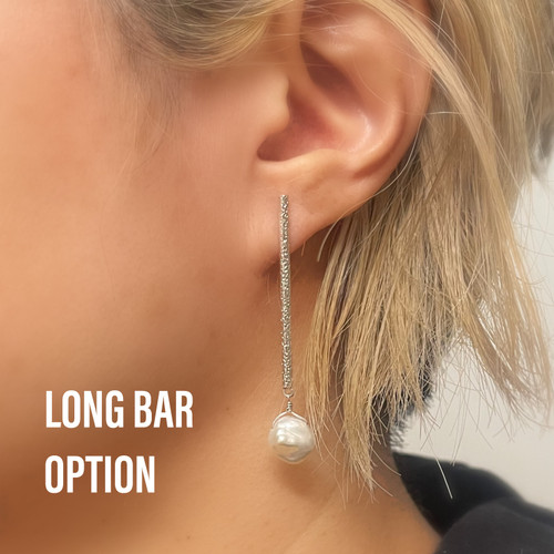 Textured Bar Post Earrings  with Abstract Pearl Accent (available in 3 lengths)