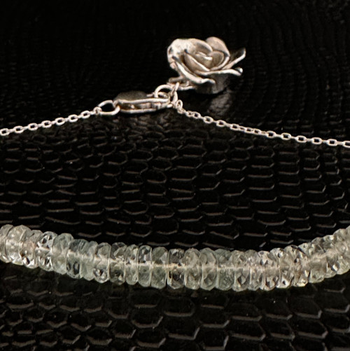 Faceted Aquamarine Bracelet with Handcrafted Mini Rose