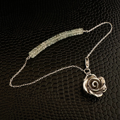 Faceted Aquamarine Bracelet with Handcrafted Mini Rose