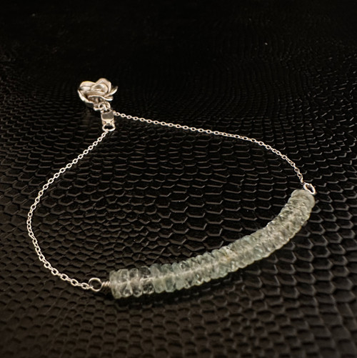 Faceted Aquamarine Bracelet with Handcrafted Mini Rose
