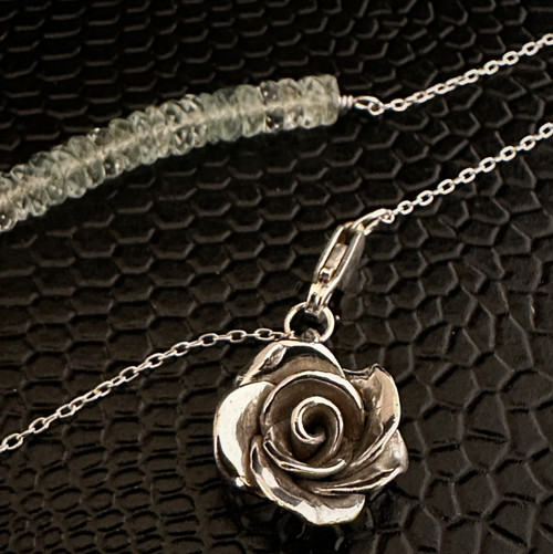Faceted Aquamarine Bracelet with Handcrafted Mini Rose