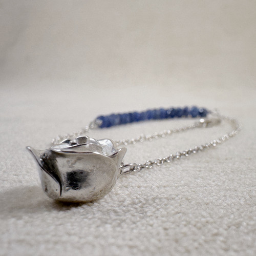 Genuine Blue Sapphire Bracelet with Handcrafted Mini Rose